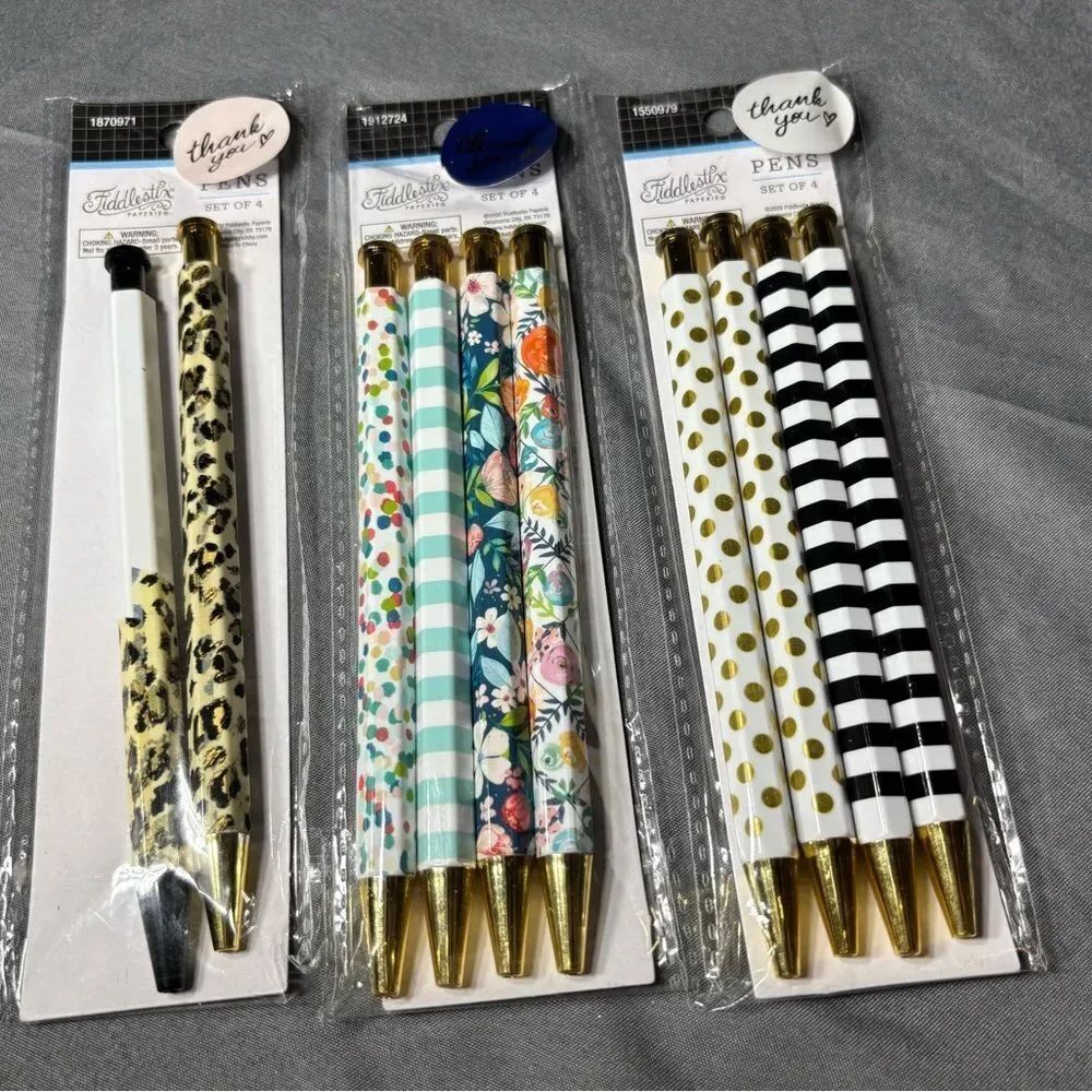 New 10 pc Decorative Ballpoint Pens Set - Assorted Patterns (Gold Accent)